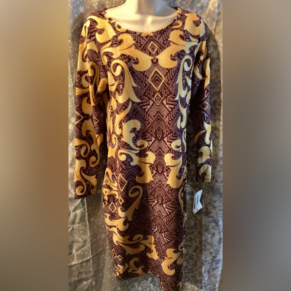 LuLaRoe Purple and Gold Midi Dress